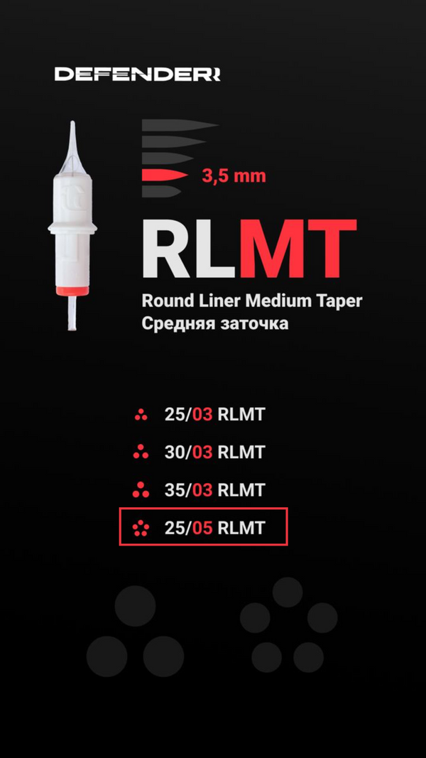 DEFENDERR PMU Cartridge | 25/05/RLMT (Round Liner Medium Taper)